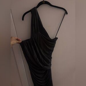 One Shoulder Bodycon Ruched Dress Slate
Gray 
All Saints Emile Size 6